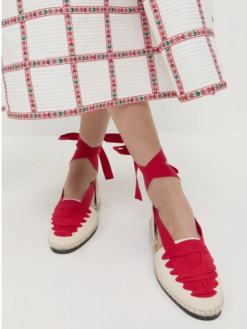 Loeffler Randall Wilson Red Ankle Wrap Espadrille Sandals Size 7